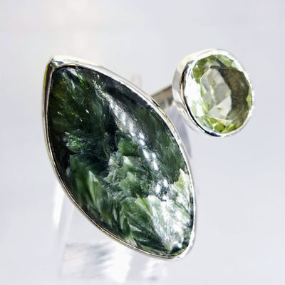 "Angel Face" Sz 7 - 8 Ring - Seraphinite, Prasiolite, Sterling