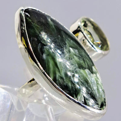 "Angel Face" Sz 7 - 8 Ring - Seraphinite, Prasiolite, Sterling