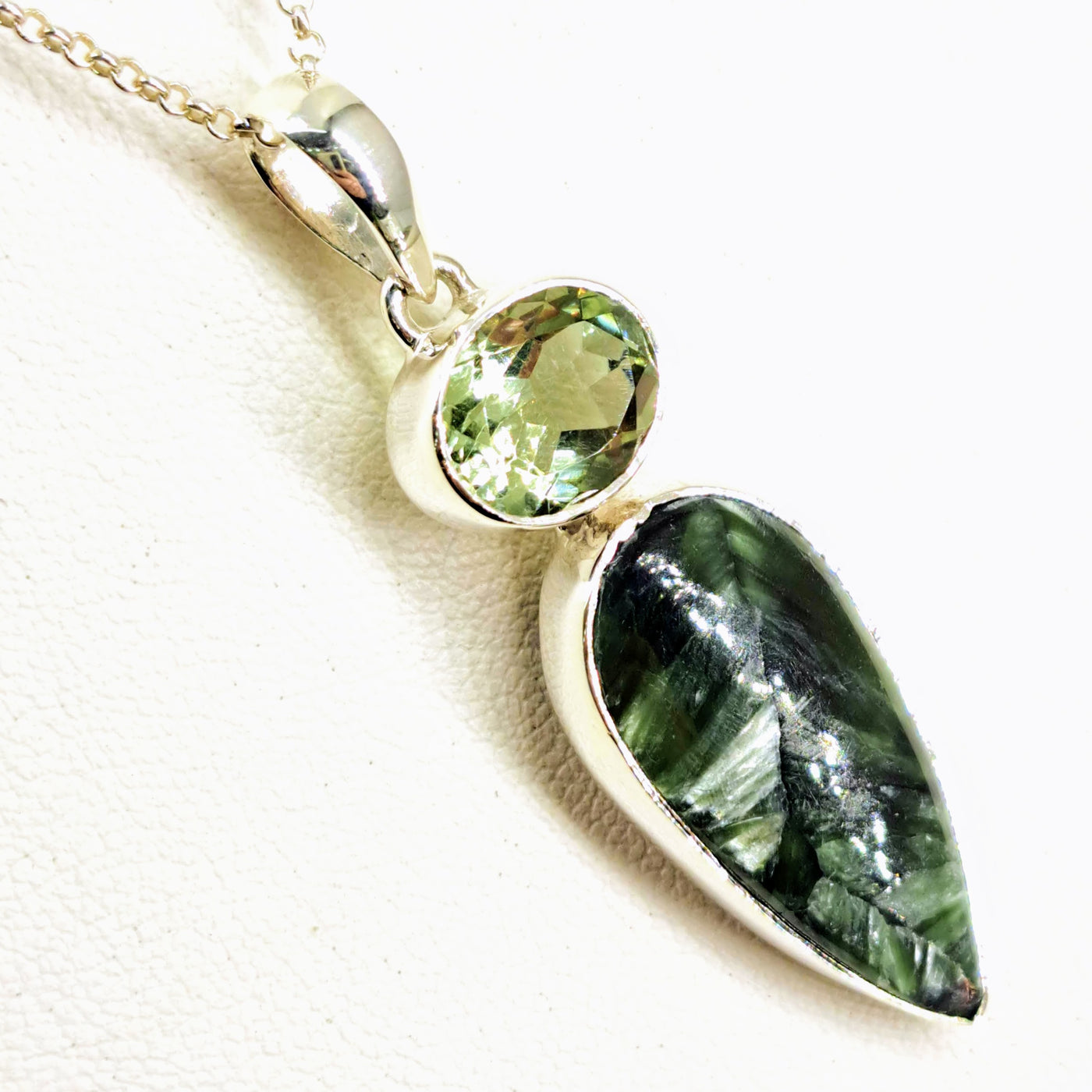 "Angel Face" Pendant - Seraphinite, Prasiolite, Sterling