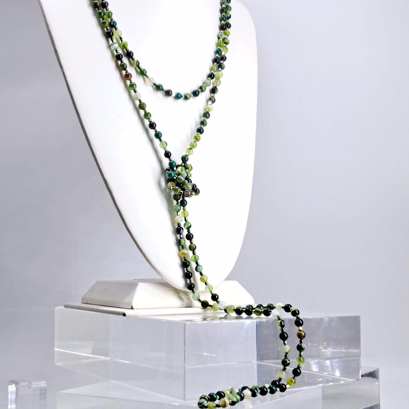 "Lovely Greens" 80" Necklace - Agate, Titanium Hematite