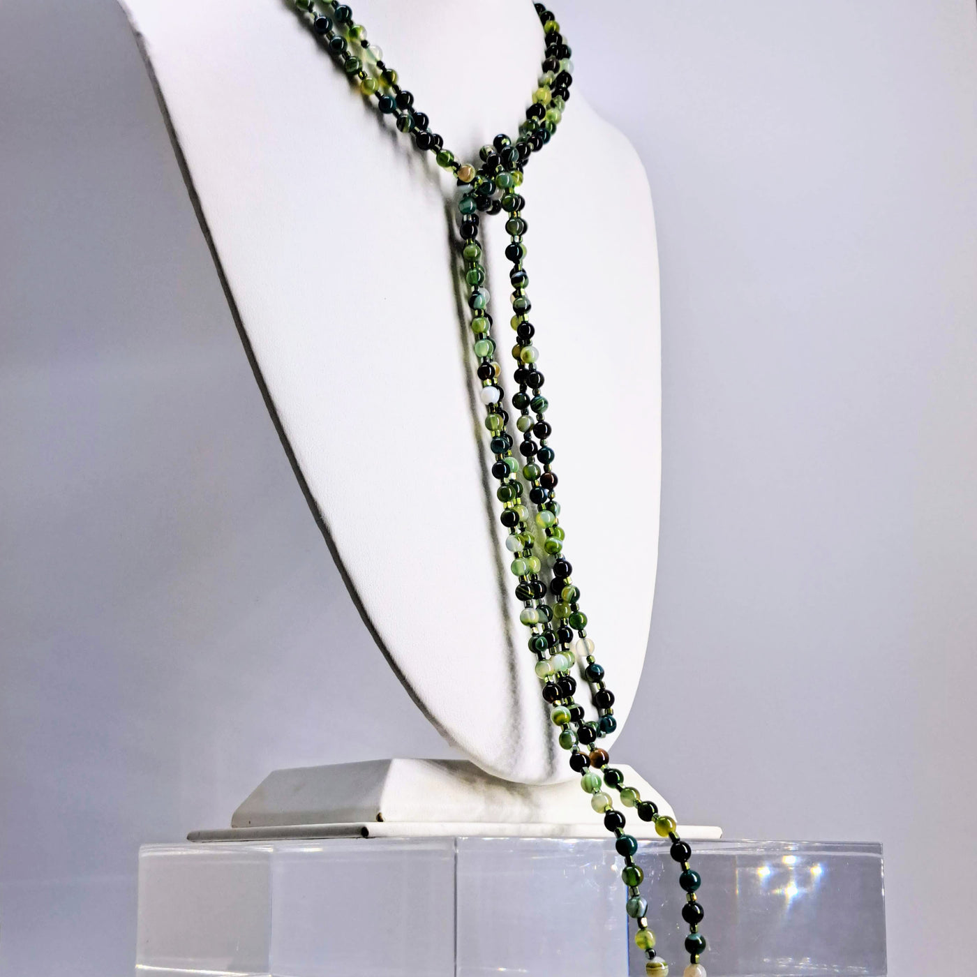 "Lovely Greens" 80" Necklace - Agate, Titanium Hematite