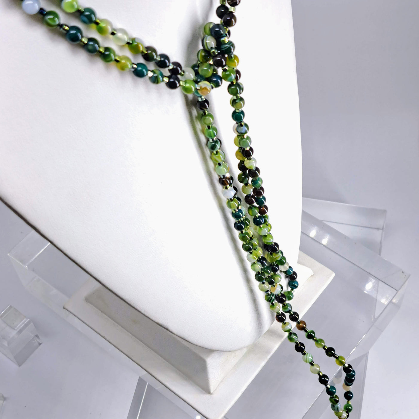 "Lovely Greens" 80" Necklace - Agate, Titanium Hematite