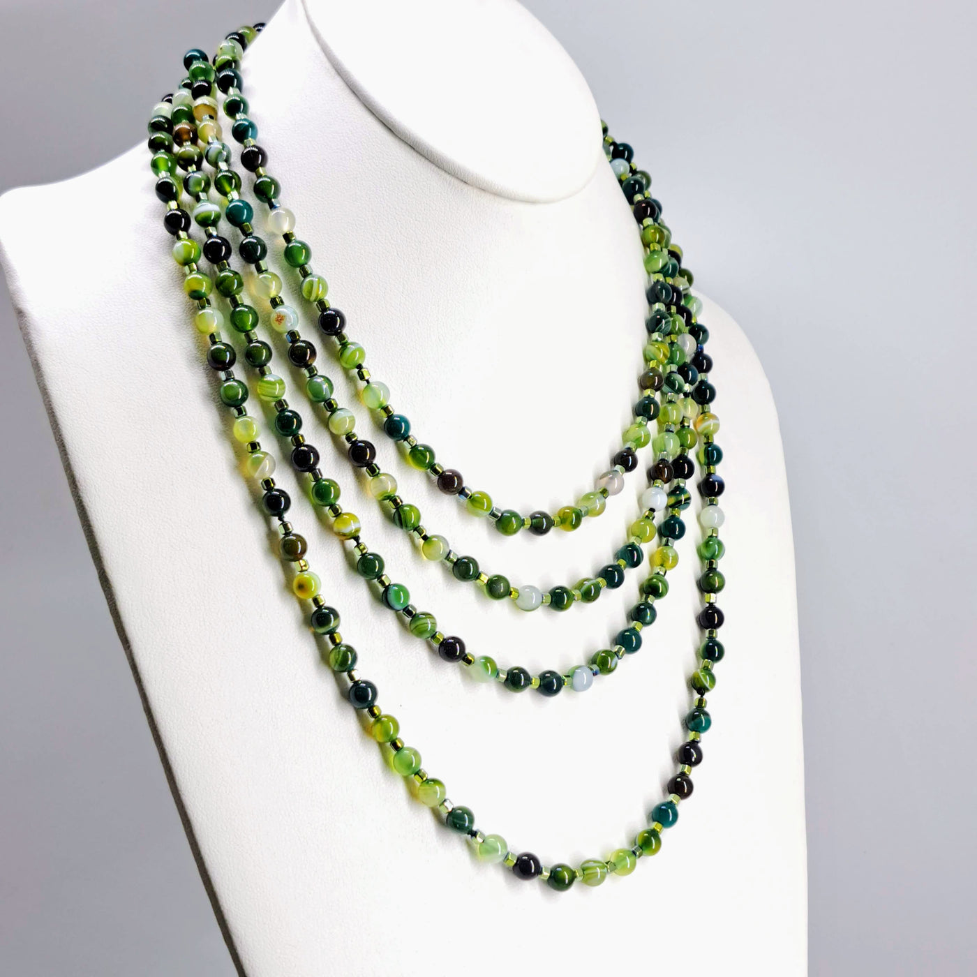 "Lovely Greens" 80" Necklace - Agate, Titanium Hematite