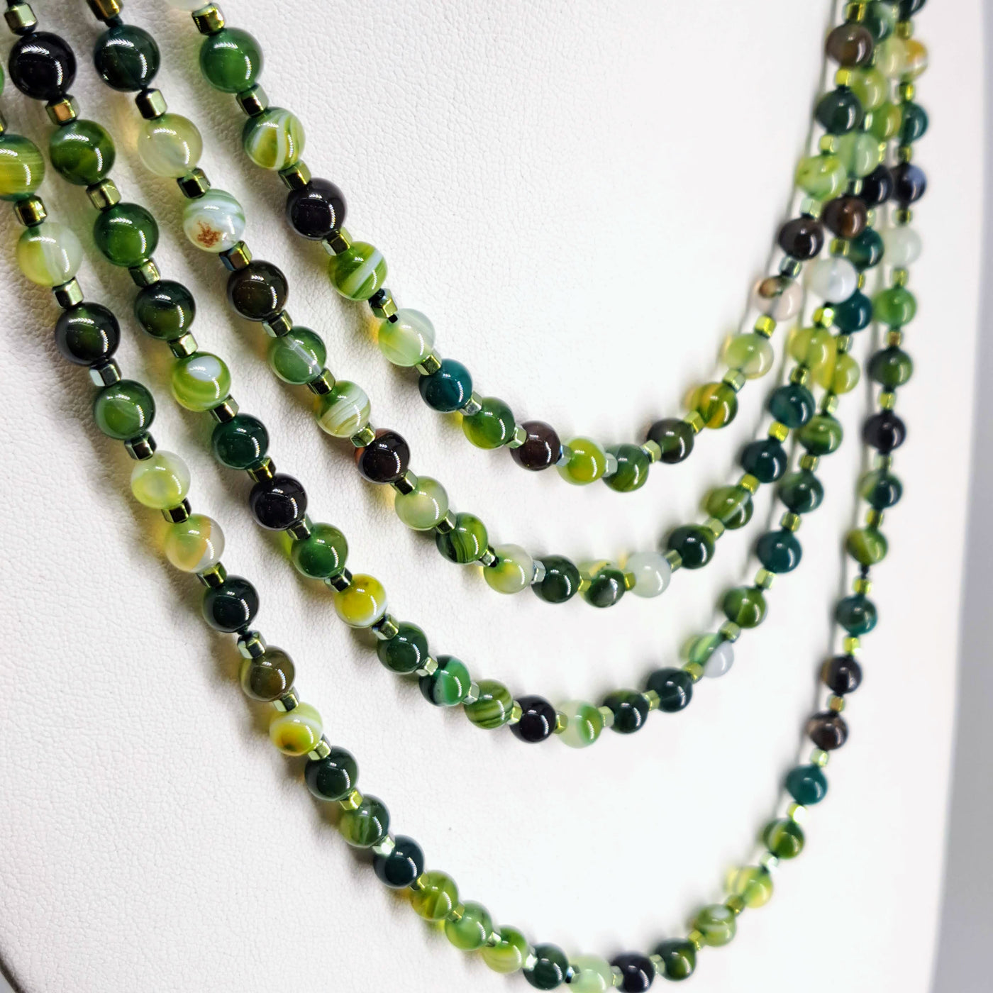 "Lovely Greens" 80" Necklace - Agate, Titanium Hematite