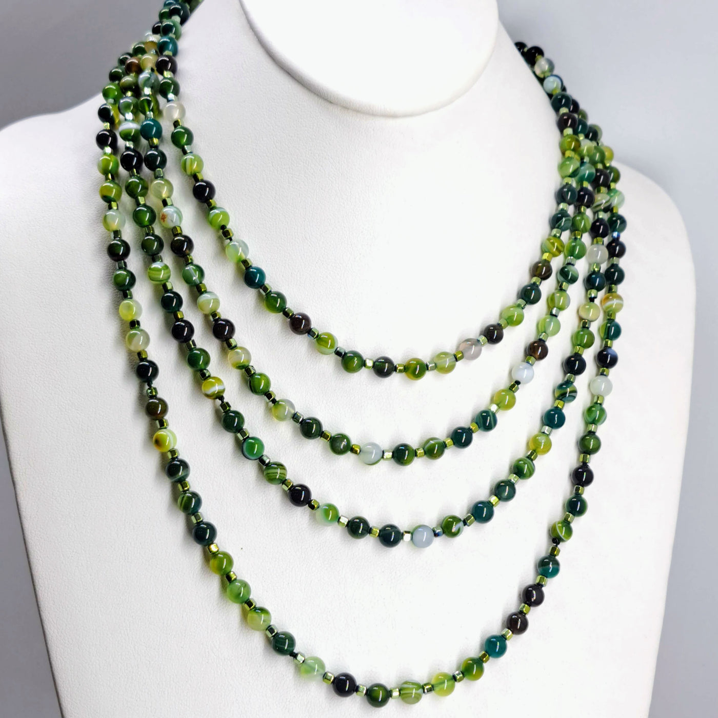 "Lovely Greens" 80" Necklace - Agate, Titanium Hematite