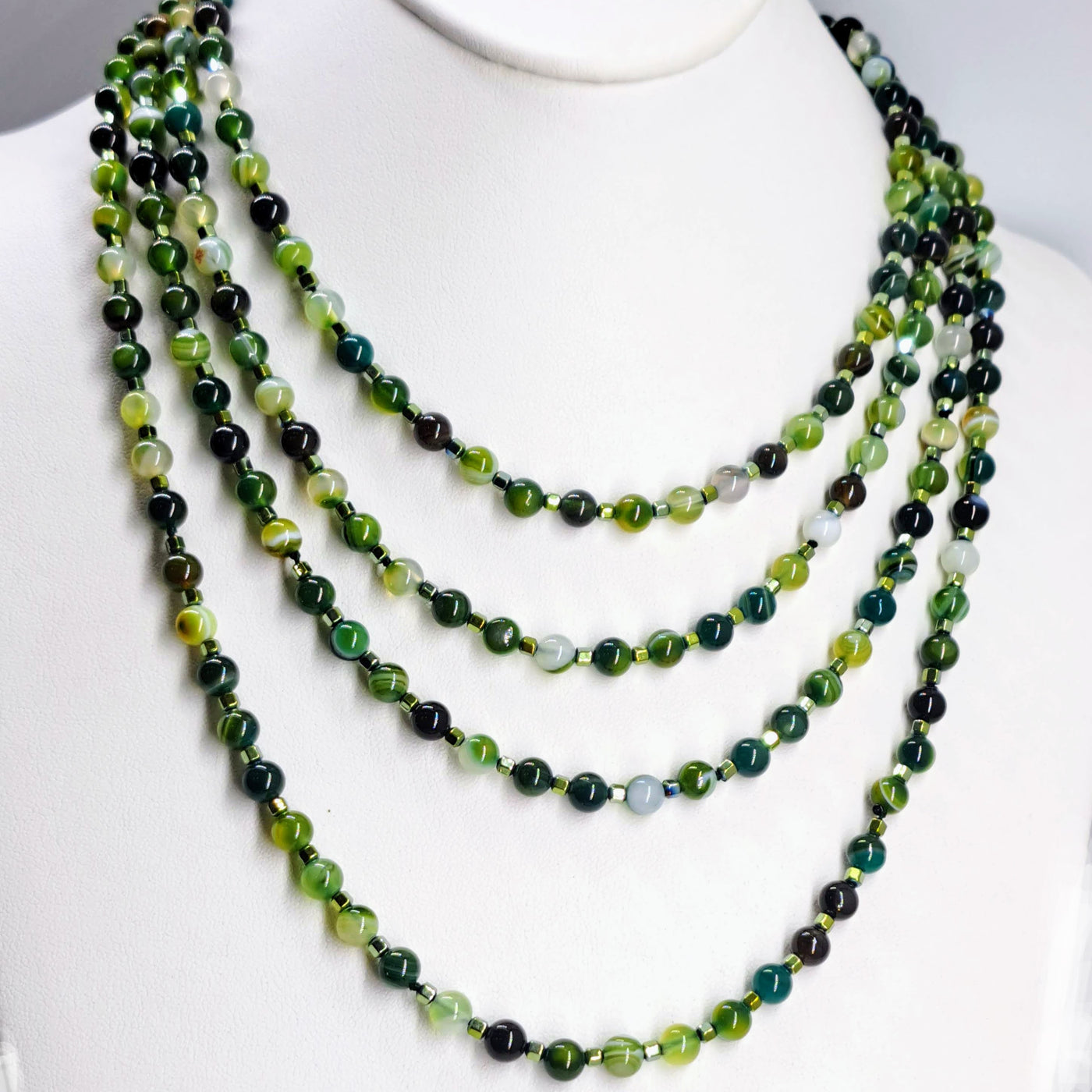 "Lovely Greens" 80" Necklace - Agate, Titanium Hematite