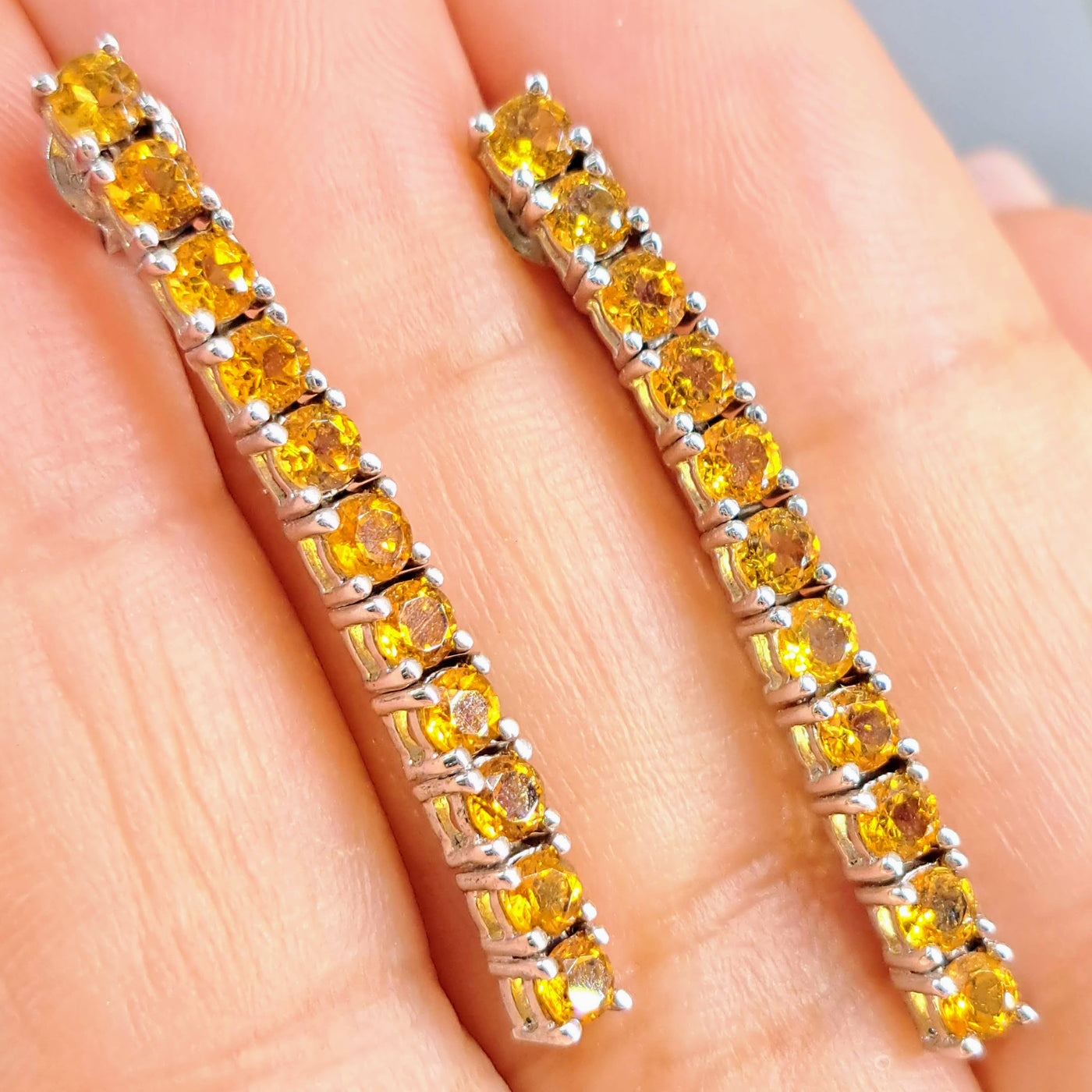 "Hot Honey Sticks" 1.5" Earrings - Citrine, Anti-tarnish Sterling