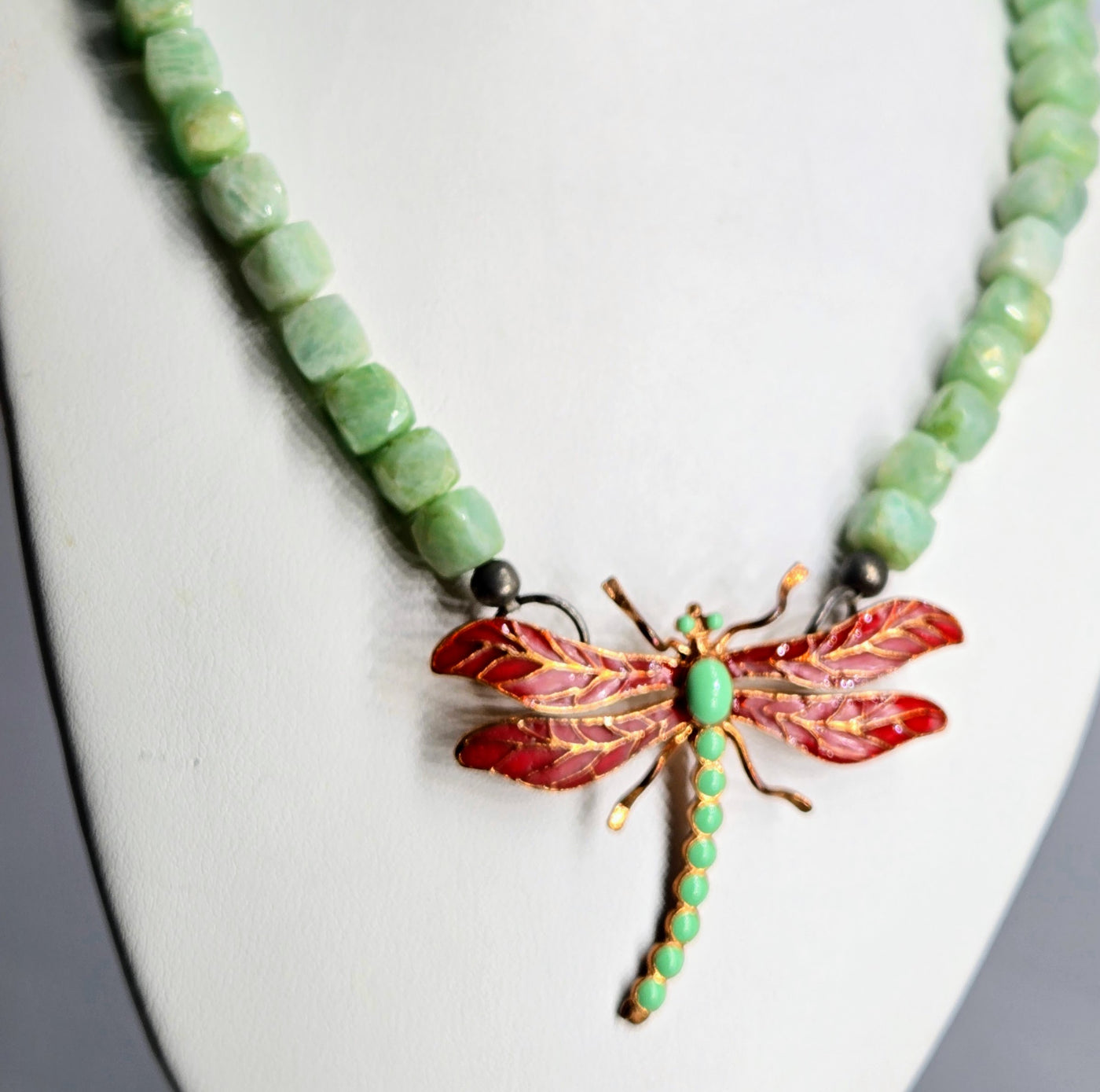 "Angel Fly" Convertible Necklace/Brooch - Amazonite, Black Sterling, Bronze, Enamel