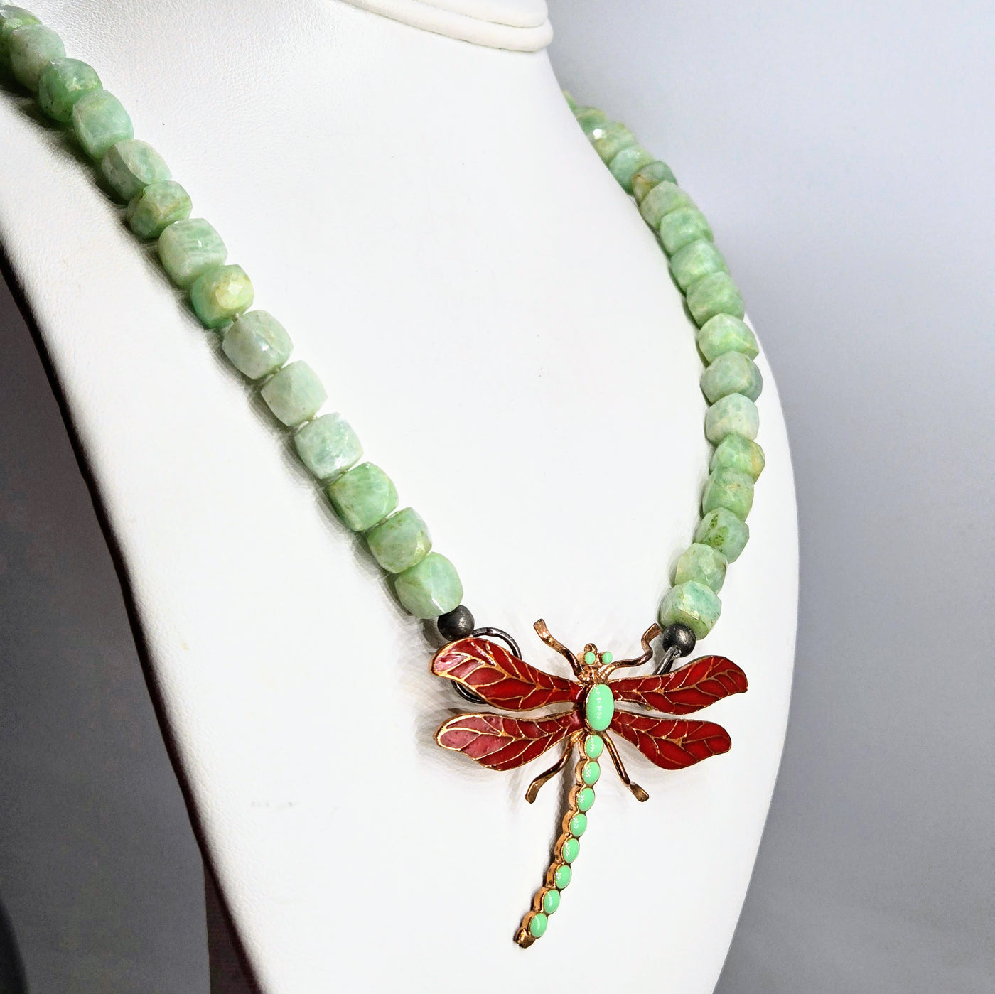 "Angel Fly" Convertible Necklace/Brooch - Amazonite, Black Sterling, Bronze, Enamel