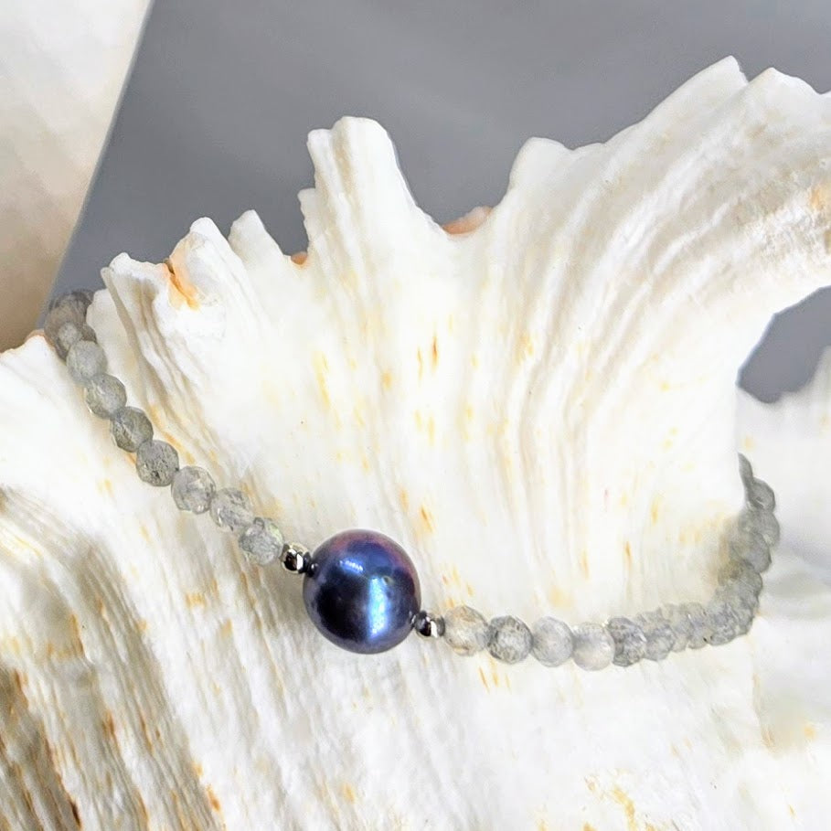 "Temptations" 7" to 9" Bracelet - Labradorite, Pearl