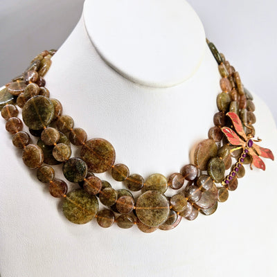 "Papaya Flya" Convertible Necklace/Brooch - Soo Chow Jade, Gold Sterling, Bronze, Enamel