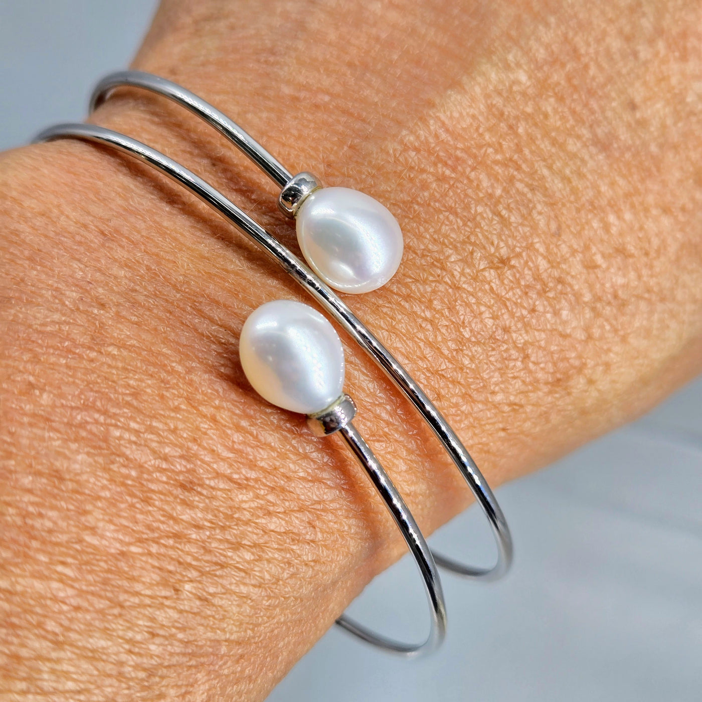 "Basic - Not Boring" Free Size Bracelet - Pearls, Sterling