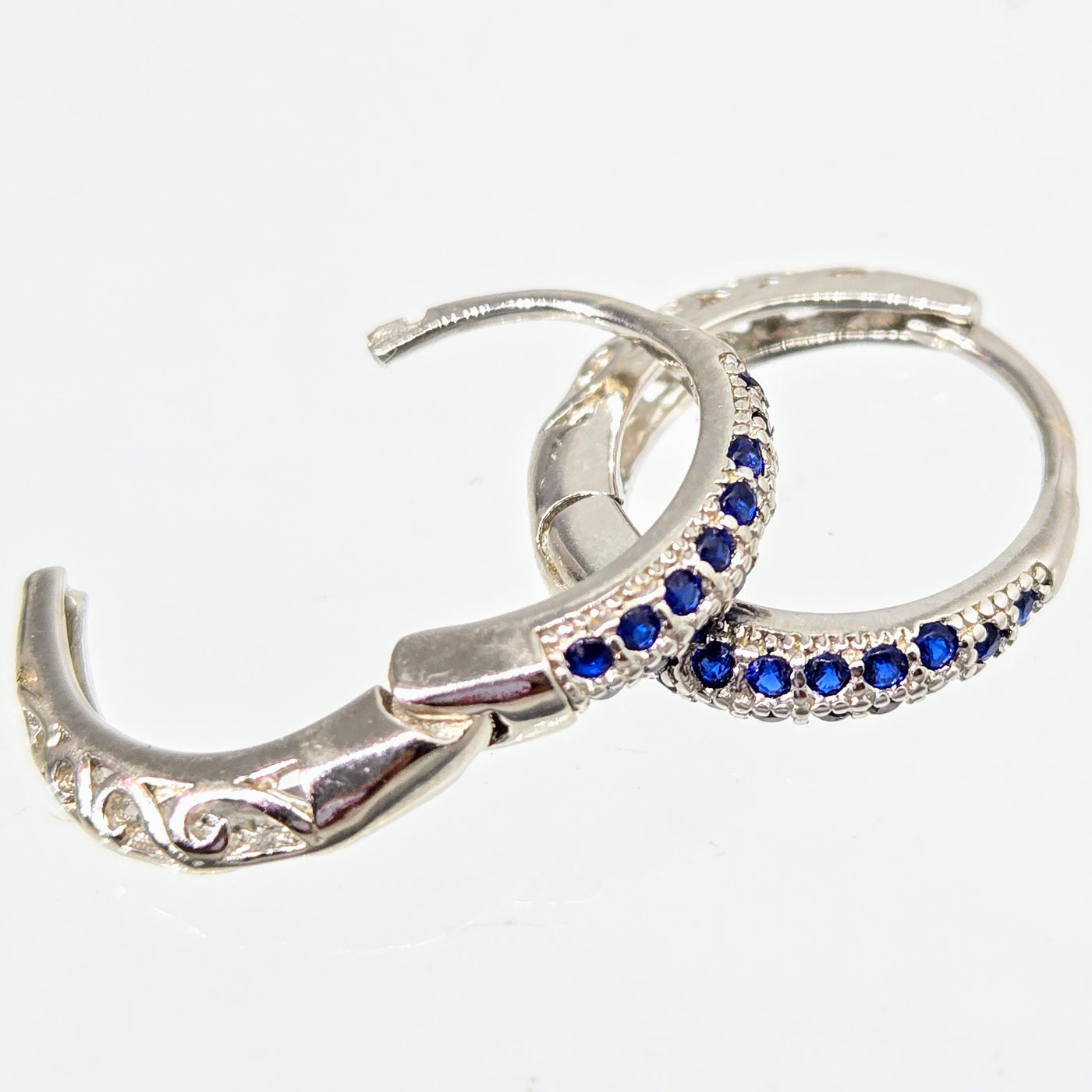 "Sapphire Huggie Hoops" .5" Earrings - Sapphire, Anti-tarnish Sterling