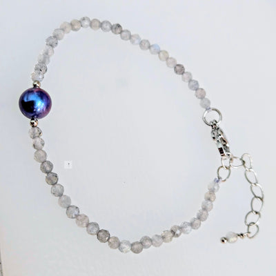 "Temptations" 7" to 9" Bracelet - Labradorite, Pearl