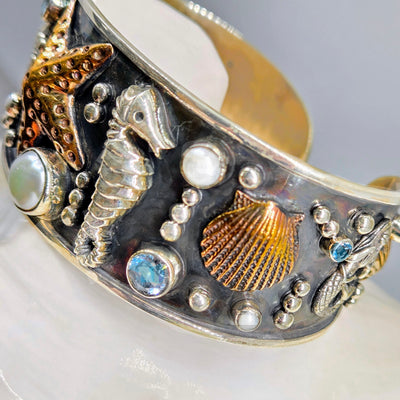 "Boticelli's Dream" Sz Med - Lg Bracelet - Pearls, Topaz, Sterling, Bronze Accents