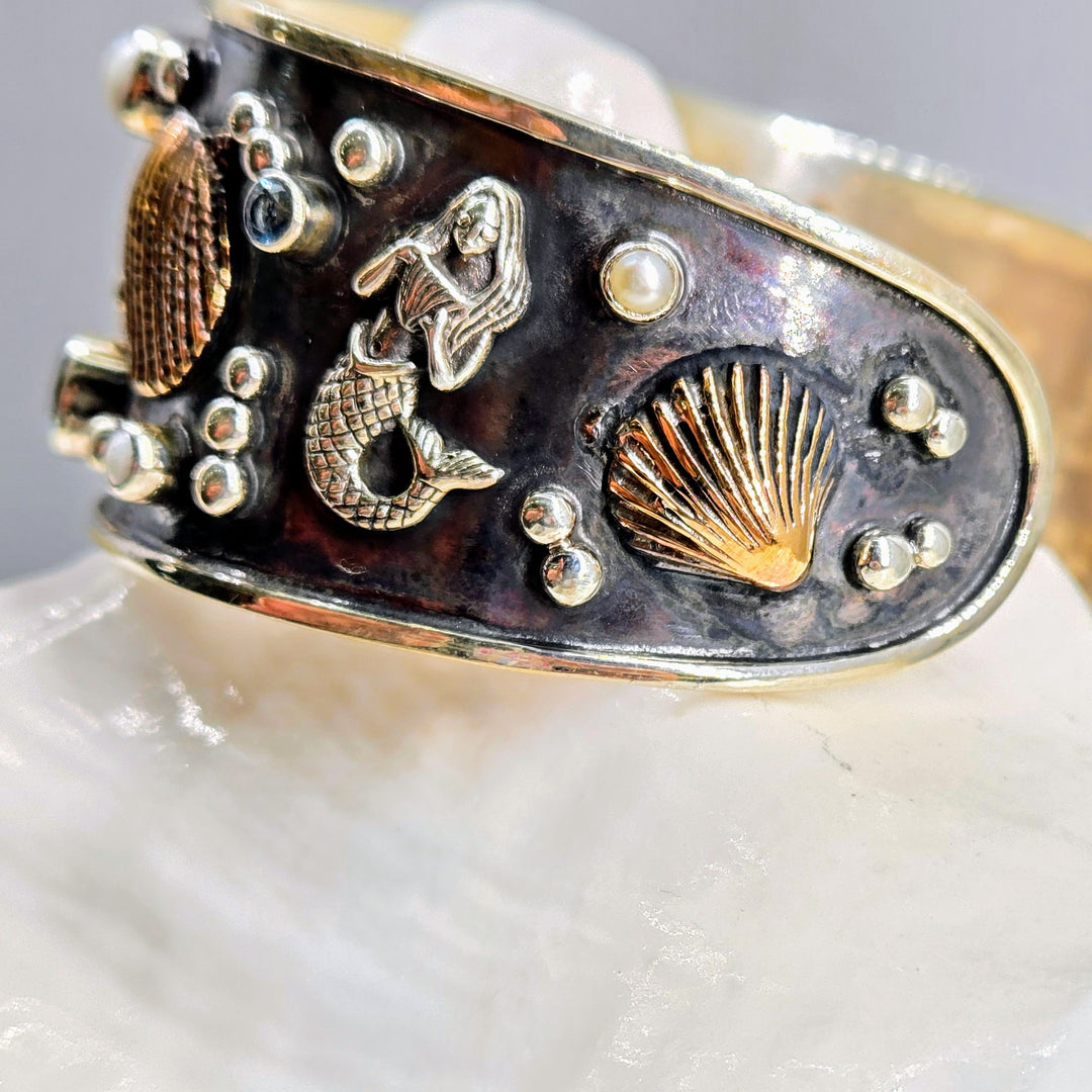 "Boticelli's Dream" Bracelet - Pearls, Topaz, Sterling, Bronze Accents