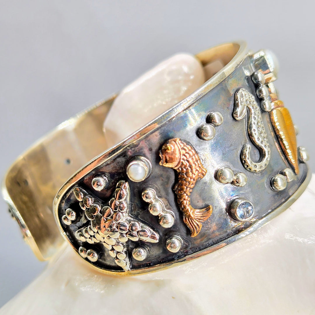 "Boticelli's Dream" Bracelet - Pearls, Topaz, Sterling, Bronze Accents