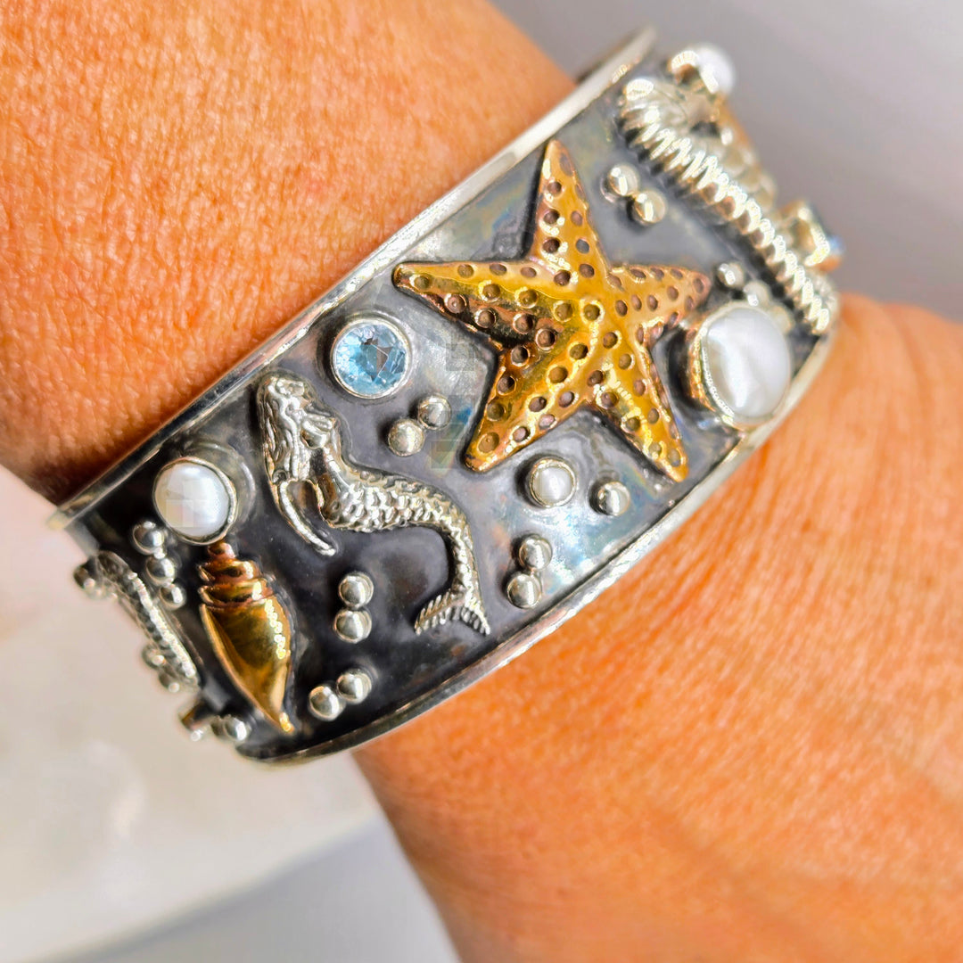 "Boticelli's Dream" Bracelet - Pearls, Topaz, Sterling, Bronze Accents