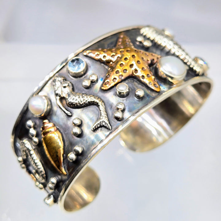 "Boticelli's Dream" Bracelet - Pearls, Topaz, Sterling, Bronze Accents