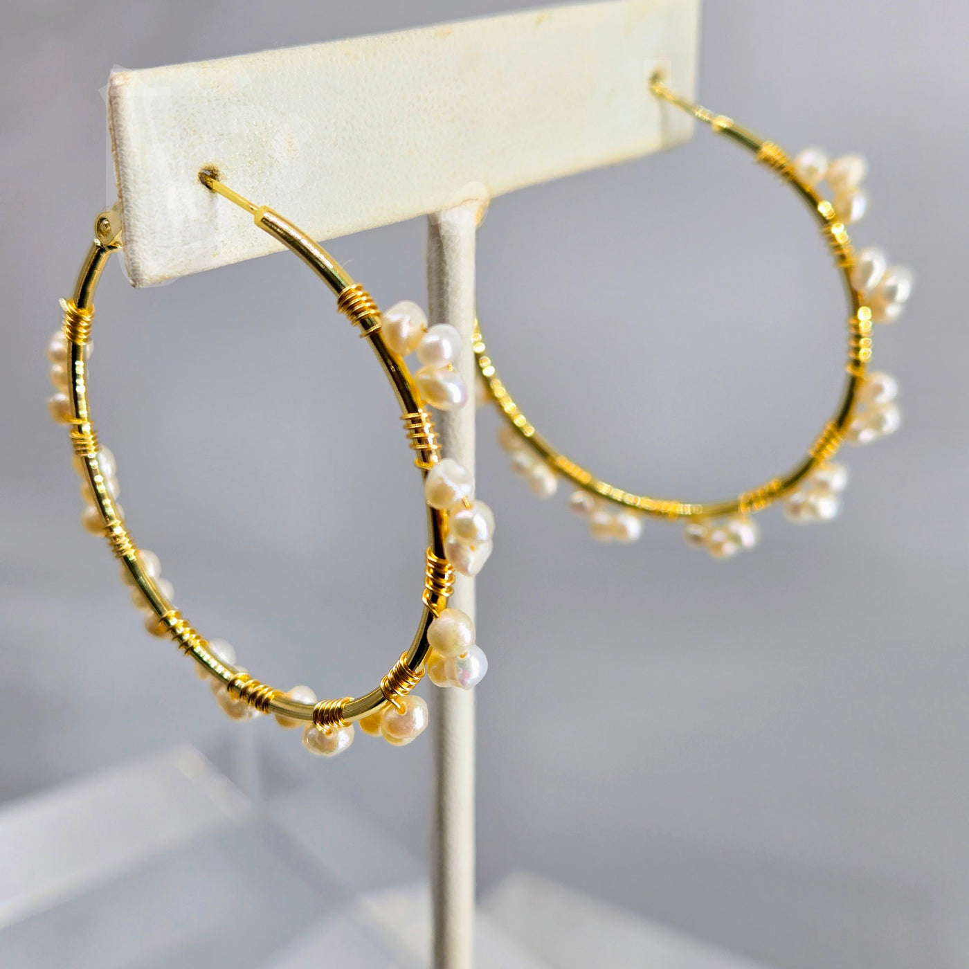 "Dotties" - 1.75" Gold Filled Hoop and Pearl Earrings