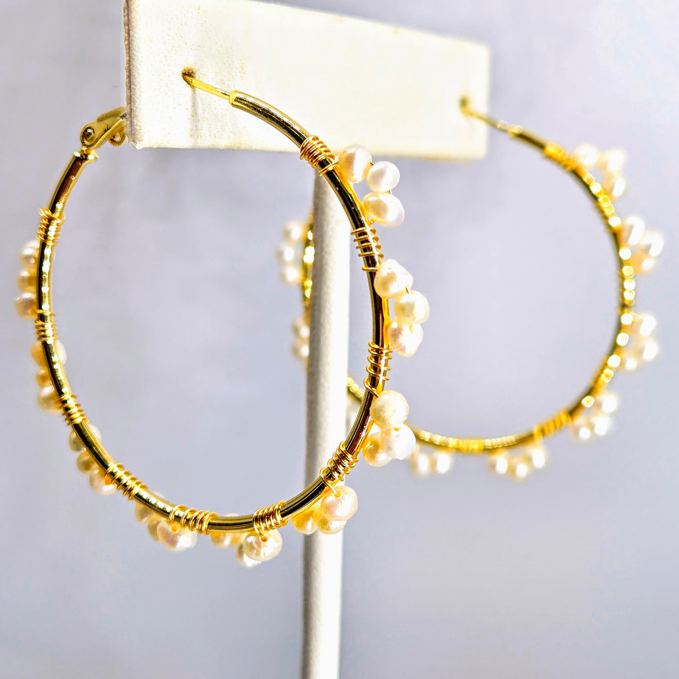 "Dotties" - 1.75" Gold Filled Hoop and Pearl Earrings