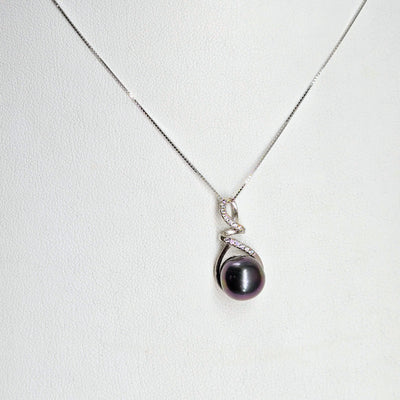 "Tahitian Treat #16" Pendant Necklace - Tahitian Pearl, Zircon Crystals, Anti-tarnish Sterling (Copy)