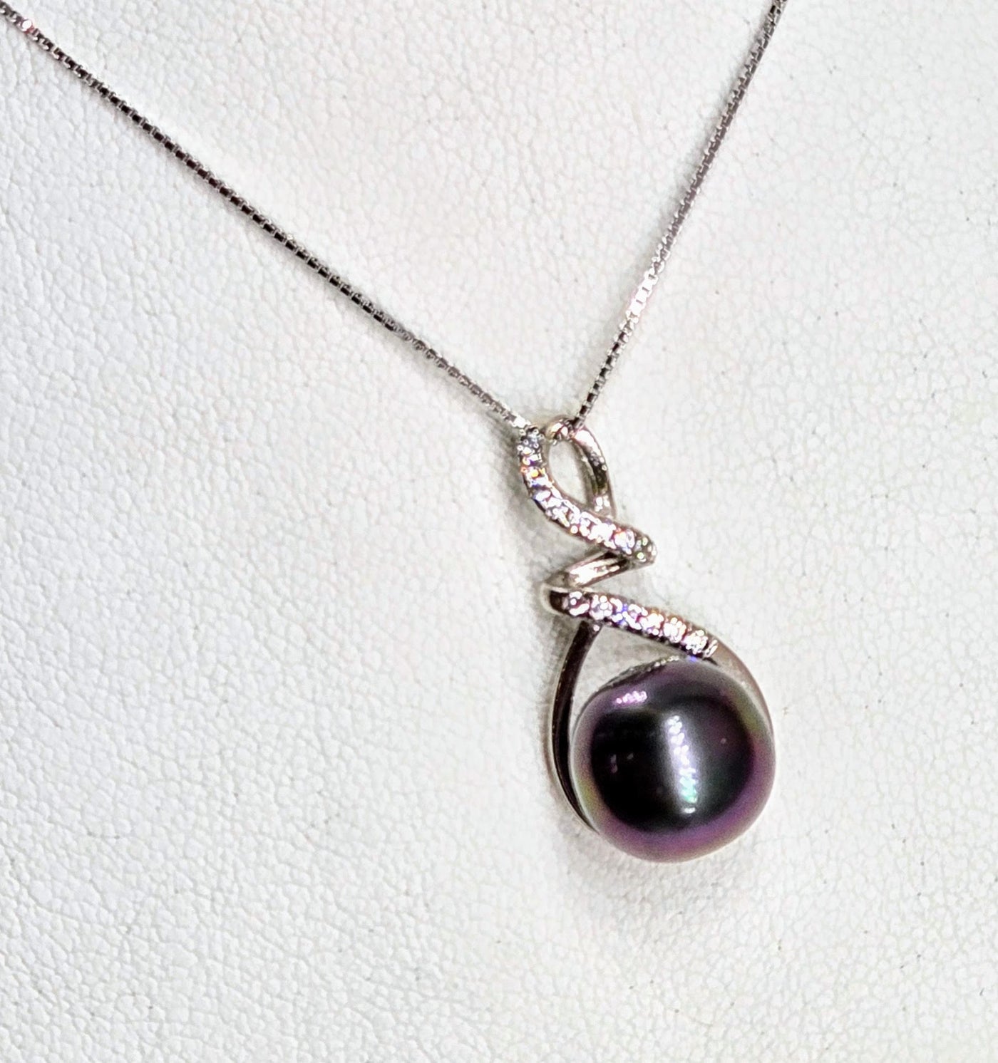 "Tahitian Treat #16" Pendant Necklace - Tahitian Pearl, Zircon Crystals, Anti-tarnish Sterling (Copy)