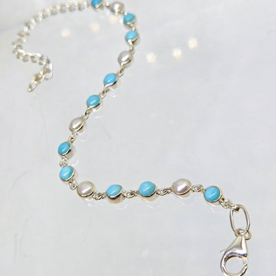 "Ocean Love Story" 6"- 8" Bracelet - Larimar, Pearls, Sterling