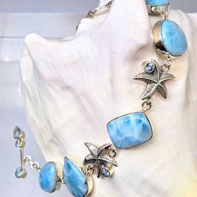 "Sea & Stars" 7"- 8" Bracelet - Larimar, Topaz, Sterling