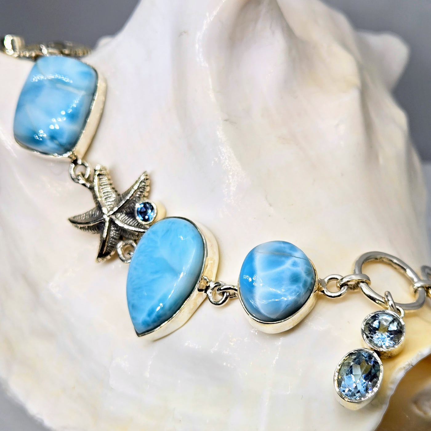 "Sea & Stars" 7"- 8" Bracelet - Larimar, Topaz, Sterling