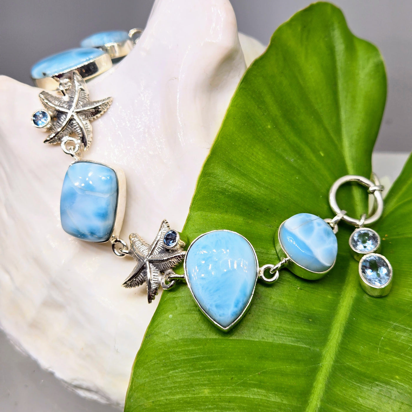 "Sea & Stars" 7"- 8" Bracelet - Larimar, Topaz, Sterling