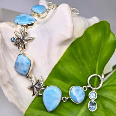 "Sea & Stars" 7"- 8" Bracelet - Larimar, Topaz, Sterling