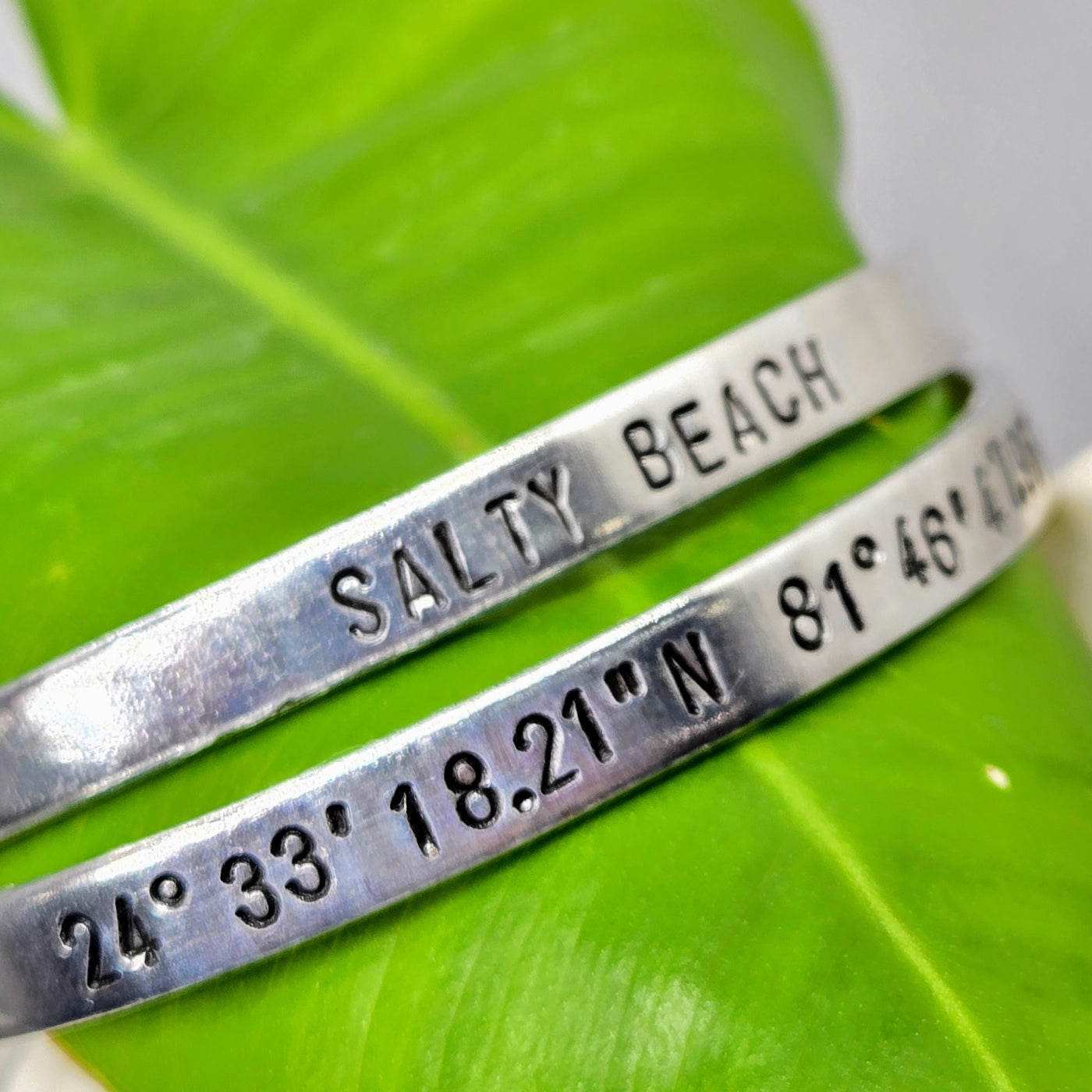 "Salty Beach!" - Cuff Bracelet - Hand-stamped, Non-Tarnishing Aluminum