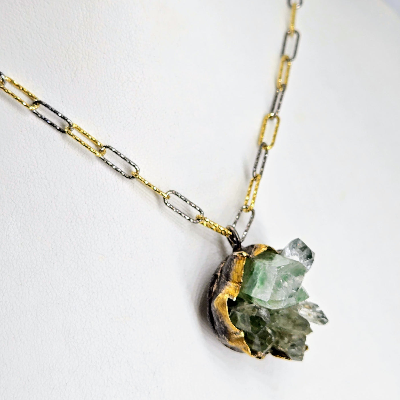 "Green Phantom" Pendant Necklace - Phantom Quartz, Black & 18k Gold Sterling