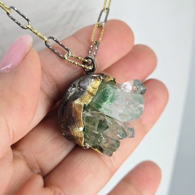 "Green Phantom" Pendant Necklace - Phantom Quartz, Black & 18k Gold Sterling