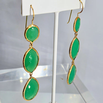 "Spring Beauties" 3.25" Earrings - Green Chalcedony, 18k Gold Sterling