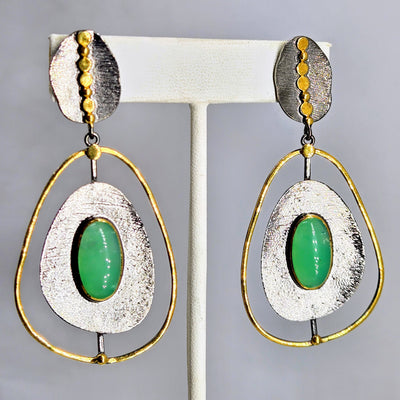 "Apple Cheeks" 2.75" Earrings - Chrysoprase, Black Sterling, 18k