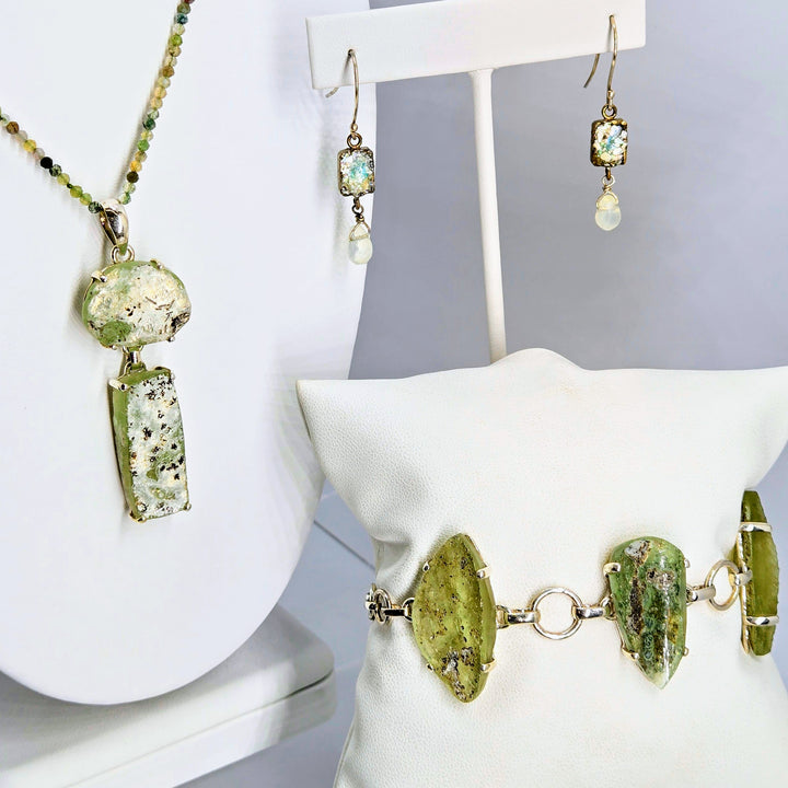 "Ancient Roman Glass - Moss" Pendant Necklace - Ancient Roman Glass, Agate, Sterling