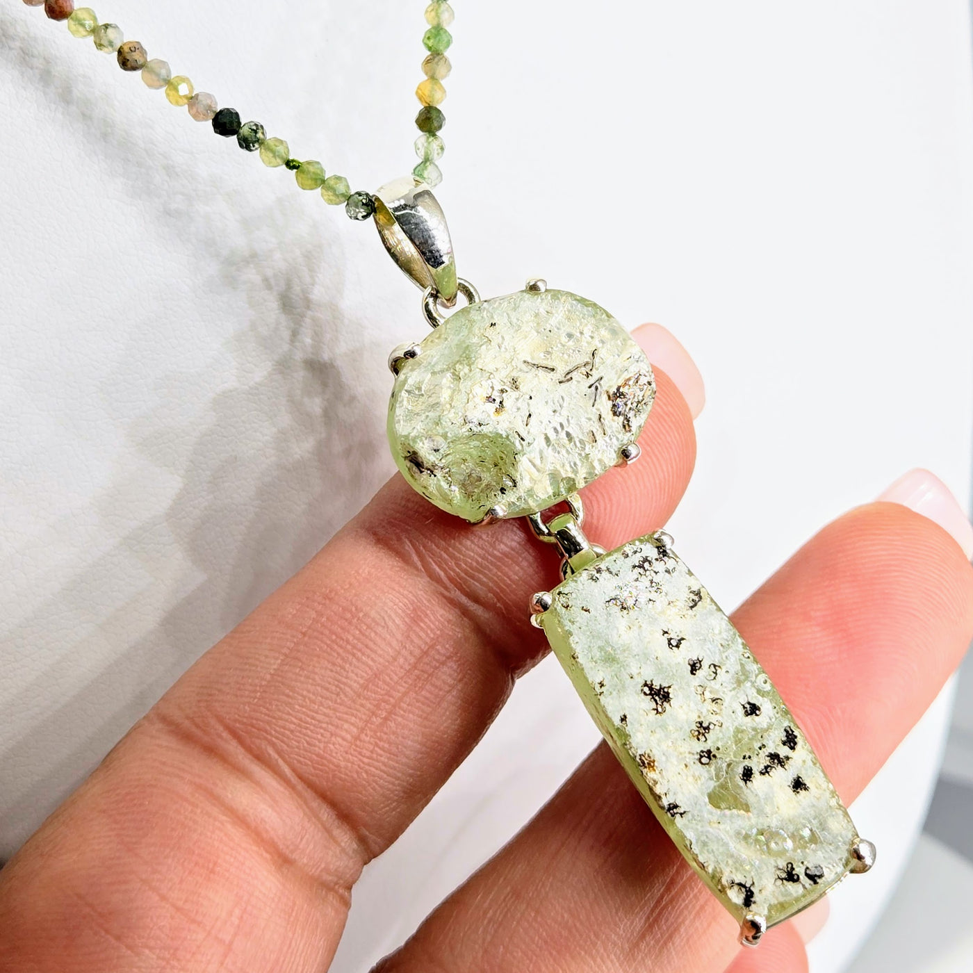 "Ancient Roman Glass - Moss" Pendant Necklace - Ancient Roman Glass, Agate, Sterling