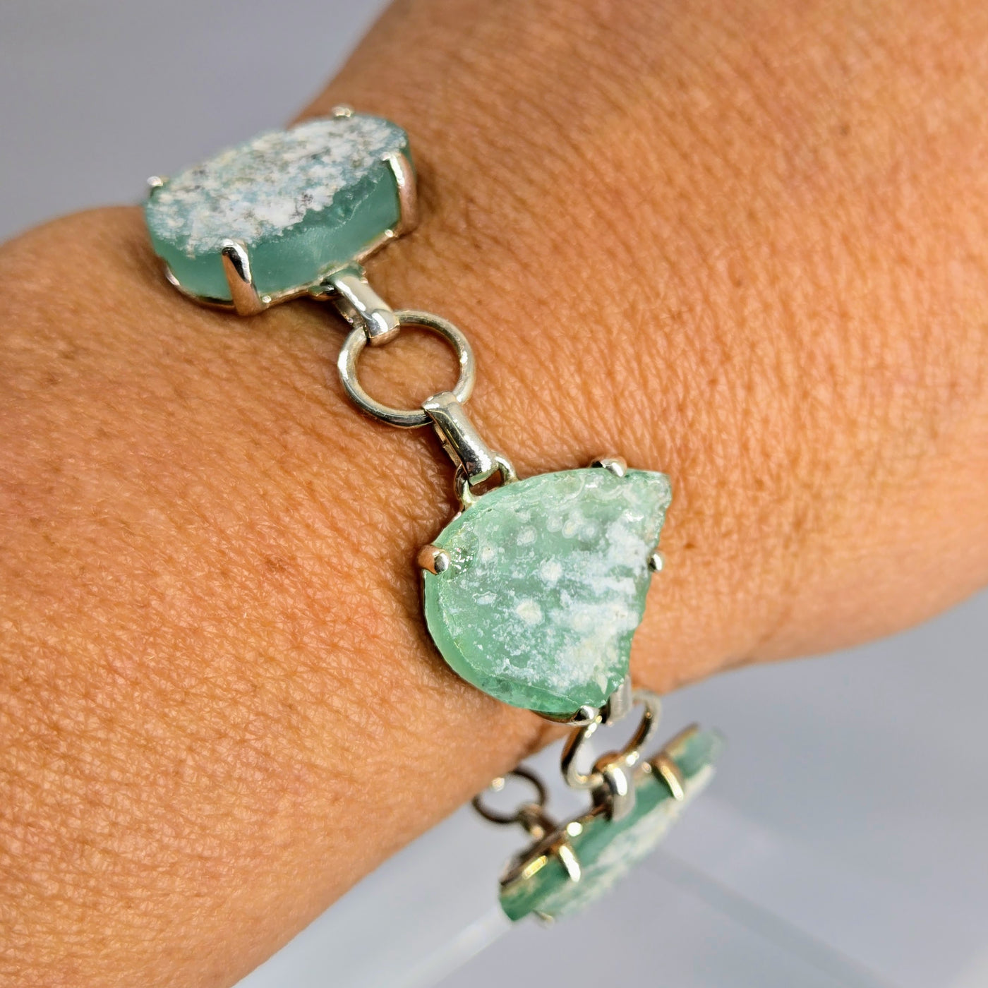 "Ancient Roman Glass Sea #1" 6.5" - 8.5" Bracelet - Ancient Roman Glass, Sterling