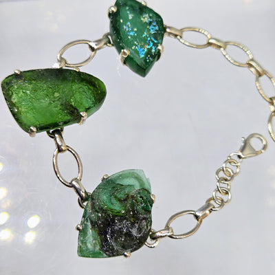 "Ancient Roman Glass Forest" 6" - 8" Bracelet - Ancient Roman Glass, Sterling