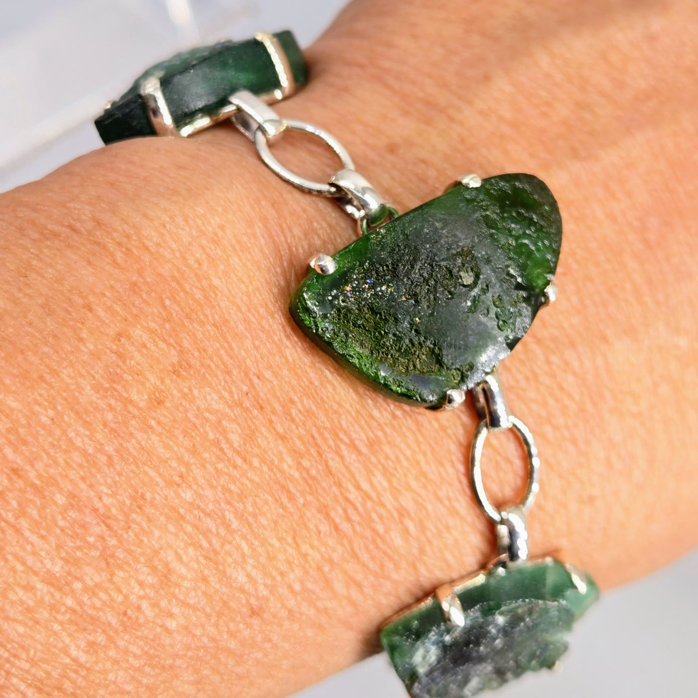 "Ancient Roman Glass Forest" 6" - 8" Bracelet - Ancient Roman Glass, Sterling