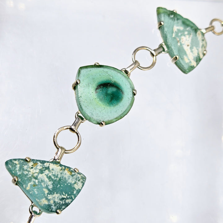 "Ancient Roman Glass Sea #2" 6" - 8.5" Bracelet - Ancient Roman Glass, Sterling