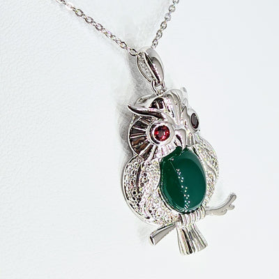 "She's A HOOT!" Pendant Necklace - Onyx, Garnet, Anti-tarnish Sterling