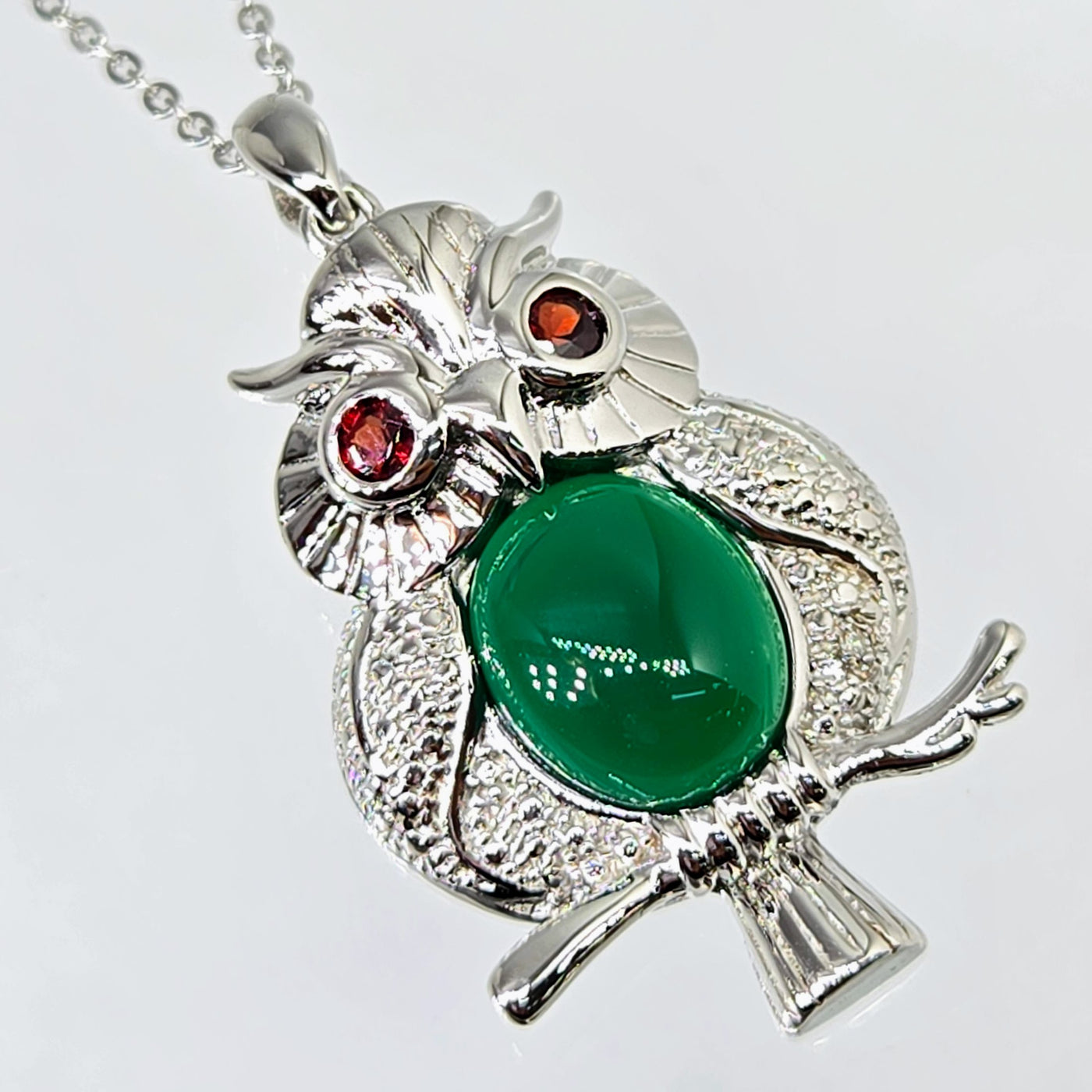 "She's A HOOT!" Pendant Necklace - Onyx, Garnet, Anti-tarnish Sterling