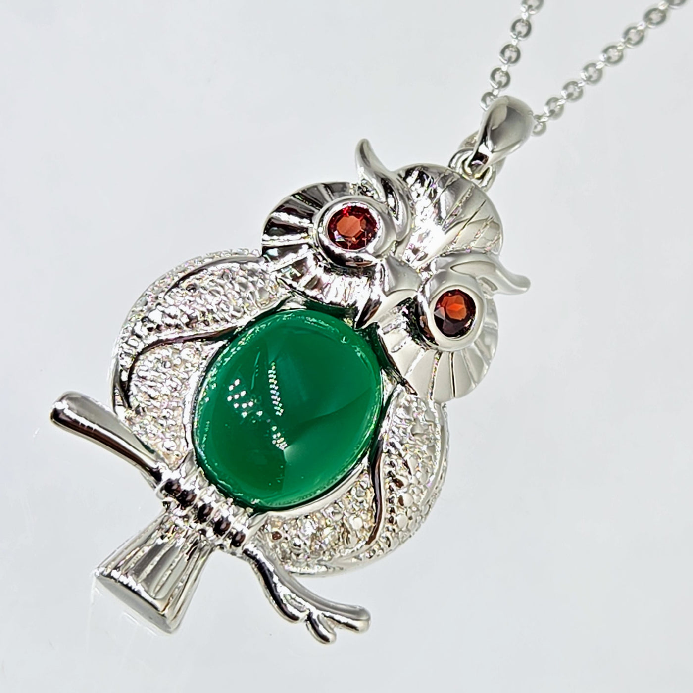 "She's A HOOT!" Pendant Necklace - Onyx, Garnet, Anti-tarnish Sterling