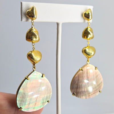 "Sexy Sable" 3" Earrings - Tahitian Mother Of Pearl, 18k Gold Sterling