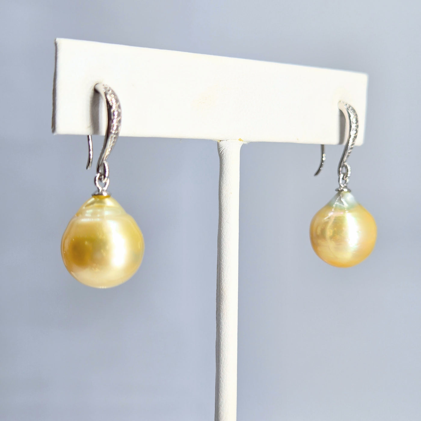 "Lemon Drops" 1.25" Earrings - South Sea Golden Pearls, Anti-tarnish Sterling