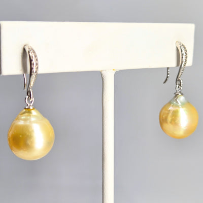 "Lemon Drops" 1.25" Earrings - South Sea Golden Pearls, Anti-tarnish Sterling