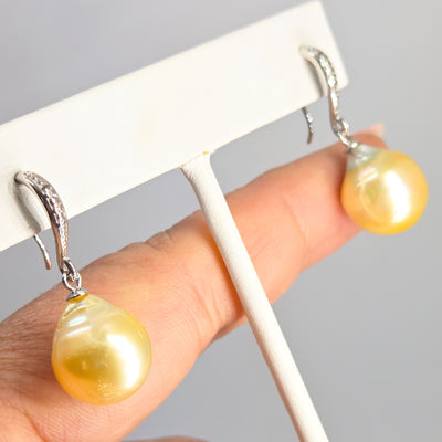 "Lemon Drops" 1.25" Earrings - South Sea Golden Pearls, Anti-tarnish Sterling